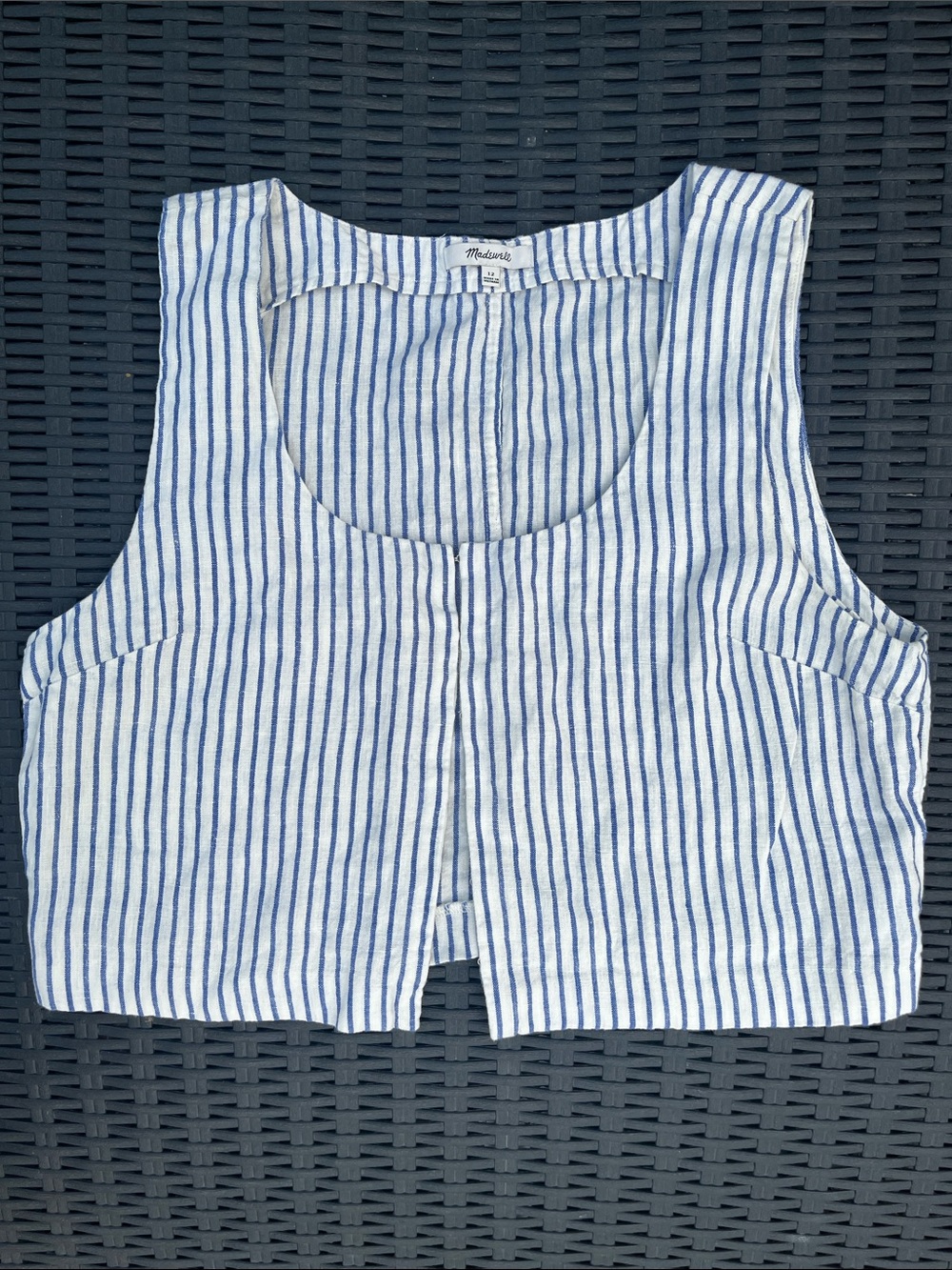 Madewell White and Blue Vertical Stripe Sleeveless Crop Top